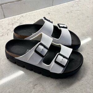 White and Black Buckle Sandals